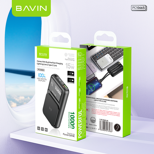 BAVIN PC1066S 10000mAh 15W Wireless Fast Charging Power Bank – Compact, High-Speed & Multi-Device Charging 🔋⚡