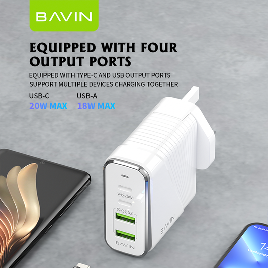 BAVIN PC522E PD & QC 3.0 Fast Charger – High-Speed Dual-Port Charging for All Devices