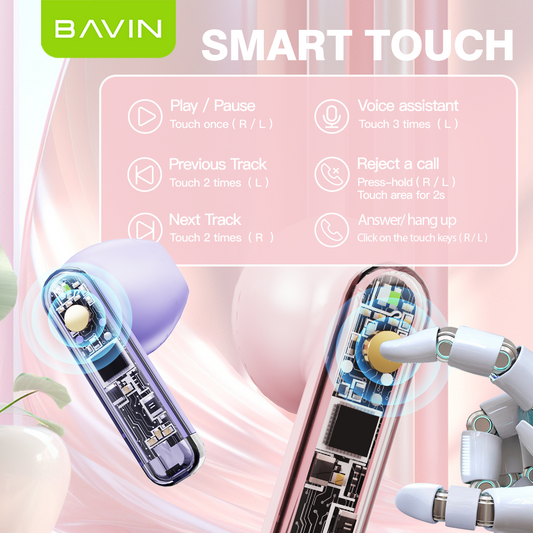 BAVIN BA61 TWS Bluetooth Wireless Earbuds – Hi-Fi Sound, Low Latency & Touch Control 🎧🔥