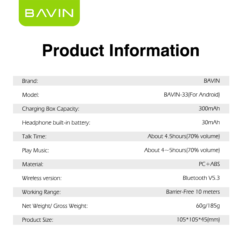 BAVIN BA33 TWS Wireless Bluetooth 5.3 Earbuds – Hi-Fi Stereo Sound & Touch Control 🎧🔥