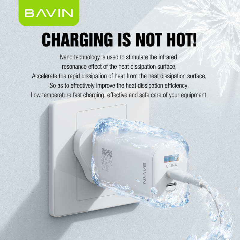 شاحن BAVIN PC835 السريع بتقنية QC 4.0 وPD 3.0 - شحن فائق السرعة بمنفذين لجميع الأجهزة