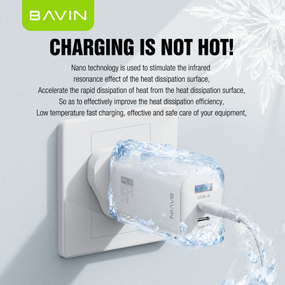 شاحن BAVIN PC835 السريع بتقنية QC 4.0 وPD 3.0 - شحن فائق السرعة بمنفذين لجميع الأجهزة
