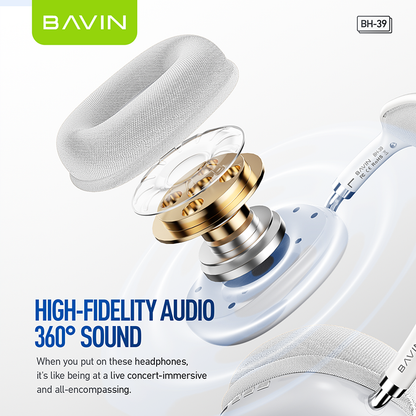 BH39 Wireless Bluetooth 5.3 Noise Cancelling Headphones with Hi-Fi Audio