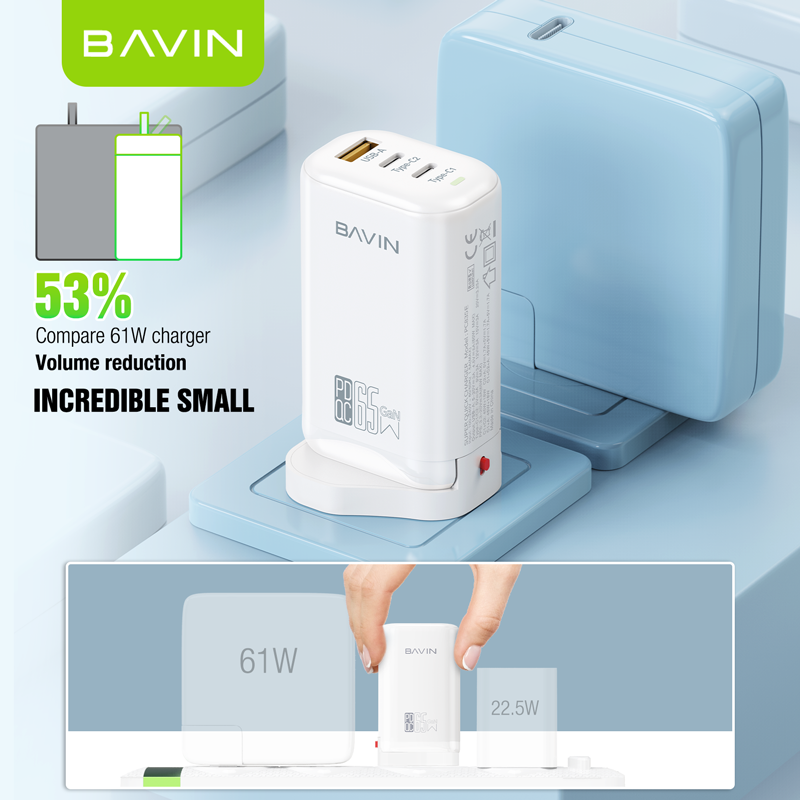 شاحن BAVIN PC835 السريع بتقنية QC 4.0 وPD 3.0 - شحن فائق السرعة بمنفذين لجميع الأجهزة