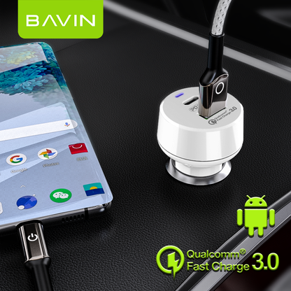 شاحن سريع BAVIN PC309 بقوة 20 واط بتقنية PD وQC3.0 - محول شحن عالي السرعة بمنفذين