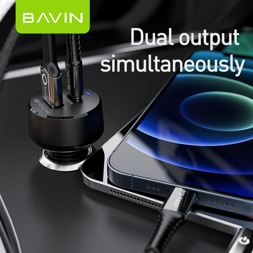 شاحن سريع BAVIN PC309 بقوة 20 واط بتقنية PD وQC3.0 - محول شحن عالي السرعة بمنفذين