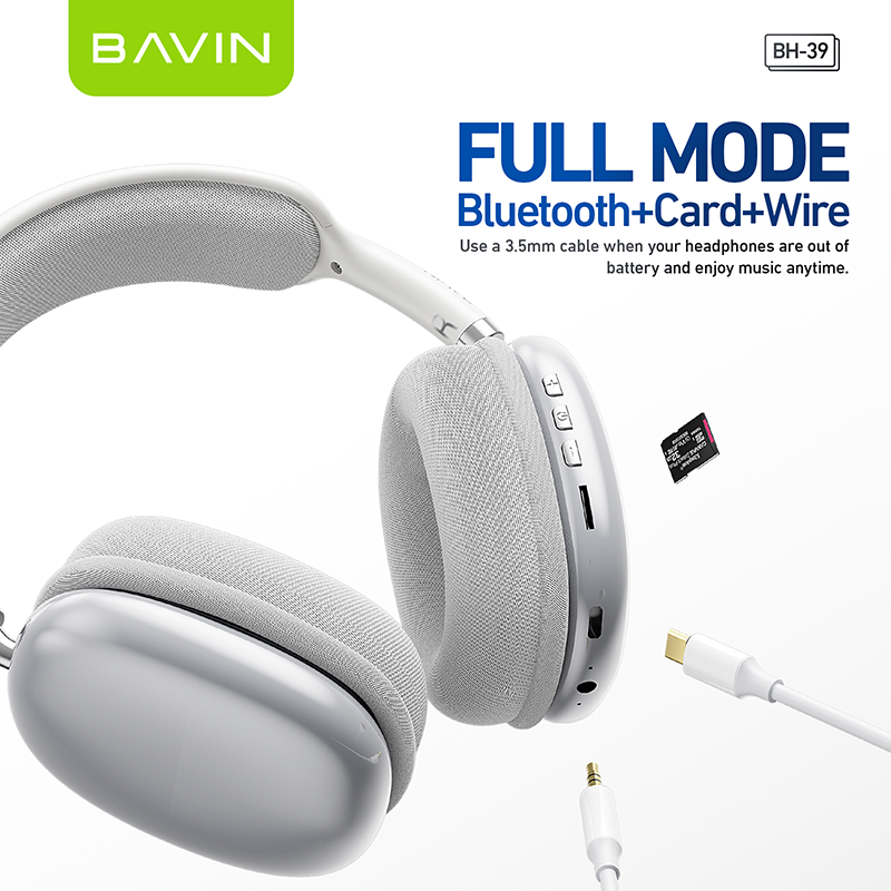 BH39 Wireless Bluetooth 5.3 Noise Cancelling Headphones with Hi-Fi Audio