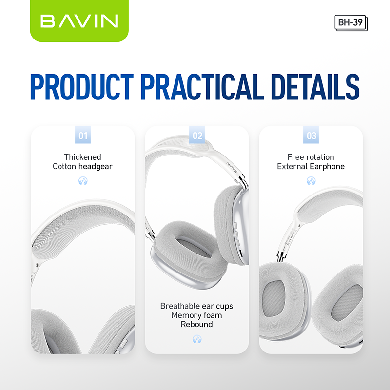 BH39 Wireless Bluetooth 5.3 Noise Cancelling Headphones with Hi-Fi Audio