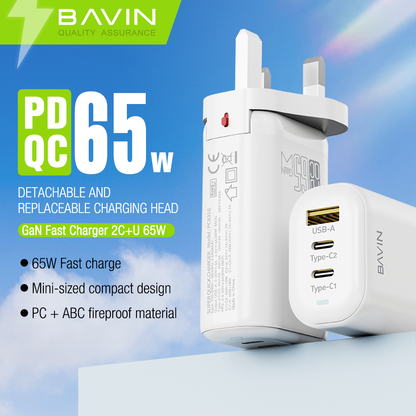 شاحن BAVIN PC835 السريع بتقنية QC 4.0 وPD 3.0 - شحن فائق السرعة بمنفذين لجميع الأجهزة