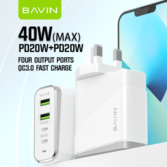 BAVIN PC522E PD & QC 3.0 Fast Charger – High-Speed Dual-Port Charging for All Devices