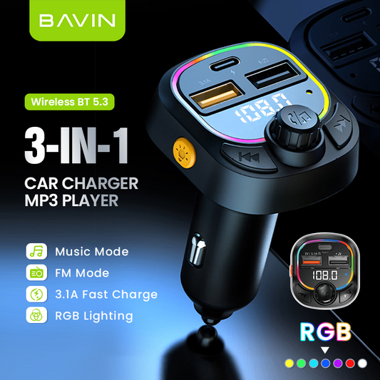 شاحن BAVIN PC2013 الذكي بشاشة الجهد 5 فولت 3.1 أمبير، سريع بمنفذي USB - حل طاقة موثوق وفعال