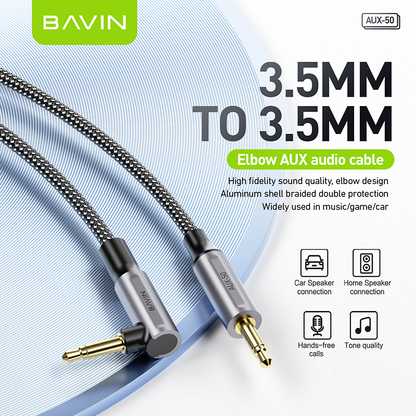 كابل AUX مضفر من النايلون بطول متر واحد من BAVIN AUX50 - اتصال صوتي متين وعالي الدقة 🎶🔌