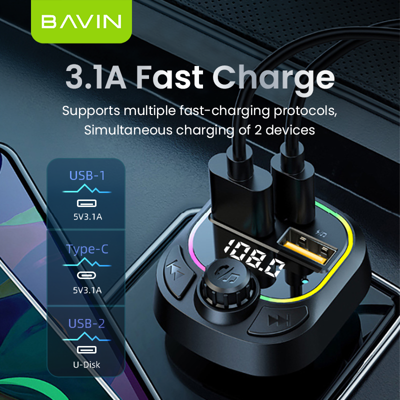 شاحن BAVIN PC2013 الذكي بشاشة الجهد 5 فولت 3.1 أمبير، سريع بمنفذي USB - حل طاقة موثوق وفعال