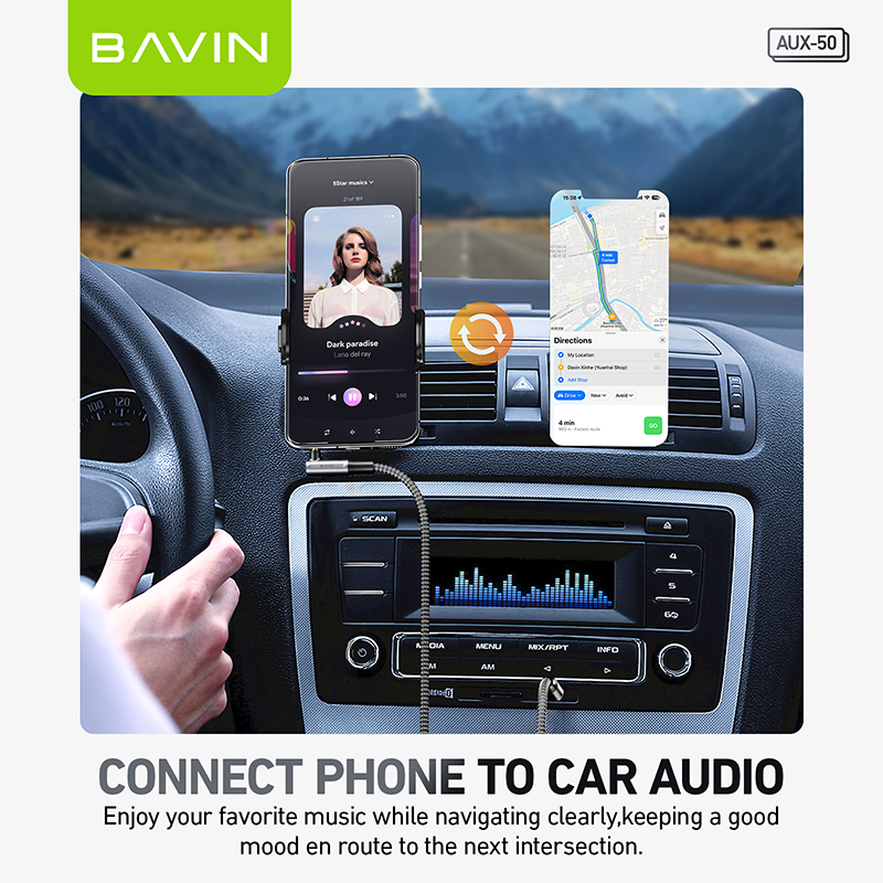 كابل AUX مضفر من النايلون بطول متر واحد من BAVIN AUX50 - اتصال صوتي متين وعالي الدقة 🎶🔌