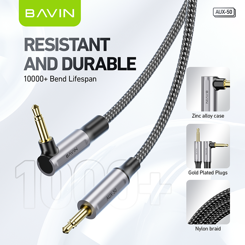 كابل AUX مضفر من النايلون بطول متر واحد من BAVIN AUX50 - اتصال صوتي متين وعالي الدقة 🎶🔌