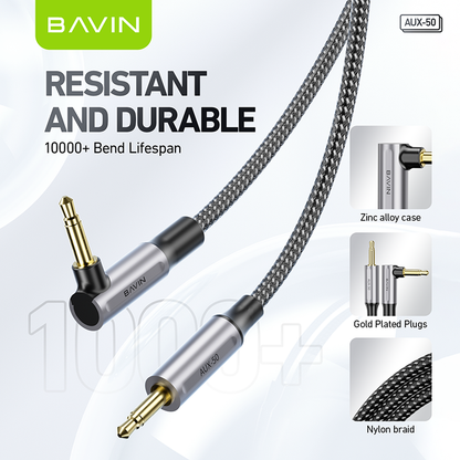 كابل AUX مضفر من النايلون بطول متر واحد من BAVIN AUX50 - اتصال صوتي متين وعالي الدقة 🎶🔌