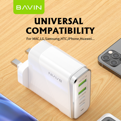 شاحن BAVIN PC522E PD وQC 3.0 السريع - شحن عالي السرعة بمنفذين لجميع الأجهزة