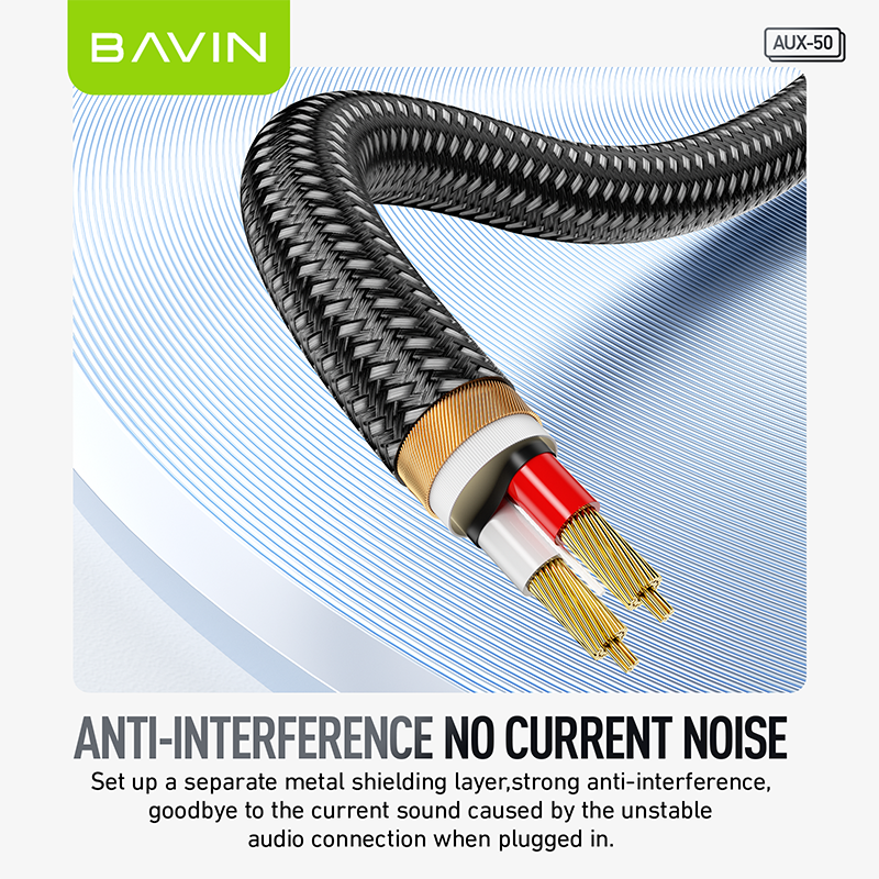 كابل AUX مضفر من النايلون بطول متر واحد من BAVIN AUX50 - اتصال صوتي متين وعالي الدقة 🎶🔌
