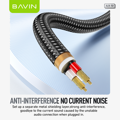 كابل AUX مضفر من النايلون بطول متر واحد من BAVIN AUX50 - اتصال صوتي متين وعالي الدقة 🎶🔌