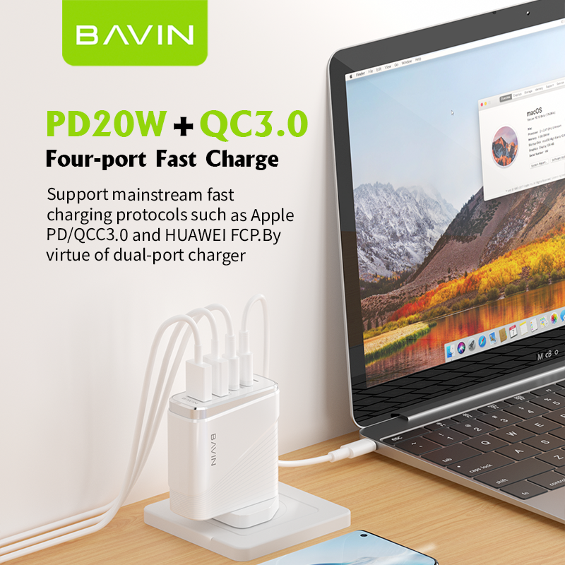 شاحن BAVIN PC522E PD وQC 3.0 السريع - شحن عالي السرعة بمنفذين لجميع الأجهزة