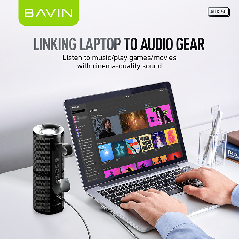 كابل AUX مضفر من النايلون بطول متر واحد من BAVIN AUX50 - اتصال صوتي متين وعالي الدقة 🎶🔌