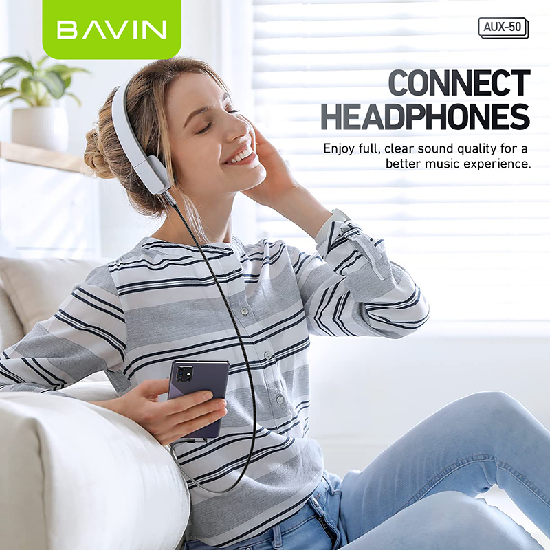 كابل AUX مضفر من النايلون بطول متر واحد من BAVIN AUX50 - اتصال صوتي متين وعالي الدقة 🎶🔌
