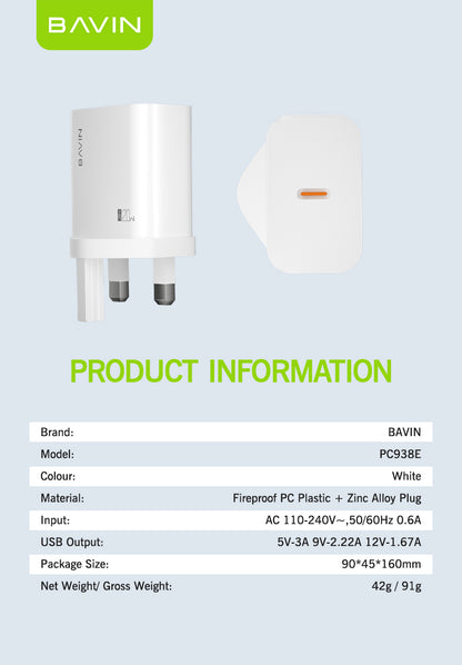 PC938E 20W PD Travel Fast Charger – High-Speed & Compact Charging Solution