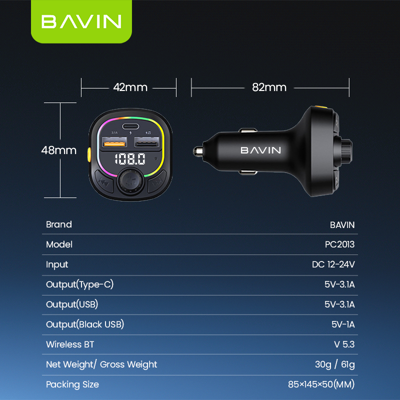 شاحن BAVIN PC2013 الذكي بشاشة الجهد 5 فولت 3.1 أمبير، سريع بمنفذي USB - حل طاقة موثوق وفعال