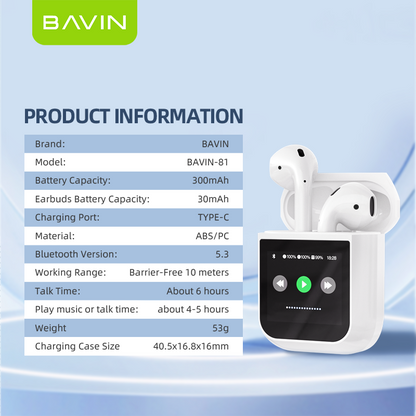 BA81 Wireless Bluetooth Earbuds – LCD Display, Hi-Fi Sound & Smart Touch Control 🎧🔥