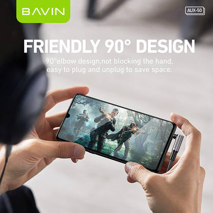 كابل AUX مضفر من النايلون بطول متر واحد من BAVIN AUX50 - اتصال صوتي متين وعالي الدقة 🎶🔌