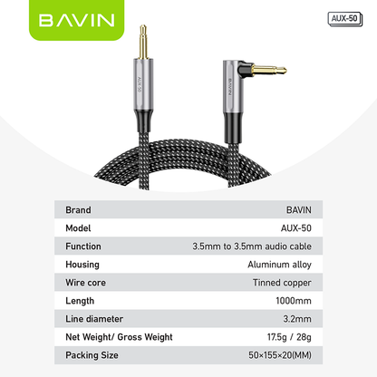 كابل AUX مضفر من النايلون بطول متر واحد من BAVIN AUX50 - اتصال صوتي متين وعالي الدقة 🎶🔌