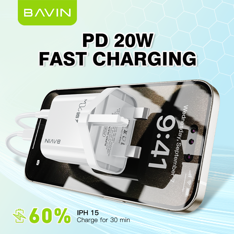 BAVIN PC939E 20W PD & QC3.0 Fast Charger – High-Speed Dual-Port Charging Adapter