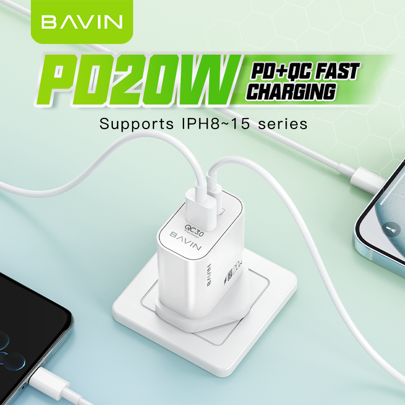BAVIN PC939E 20W PD & QC3.0 Fast Charger – High-Speed Dual-Port Charging Adapter