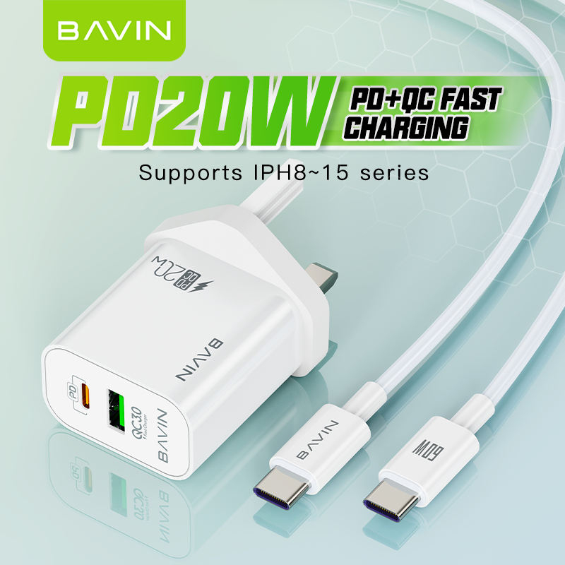 BAVIN PC939E 20W PD & QC3.0 Fast Charger – High-Speed Dual-Port Charging Adapter