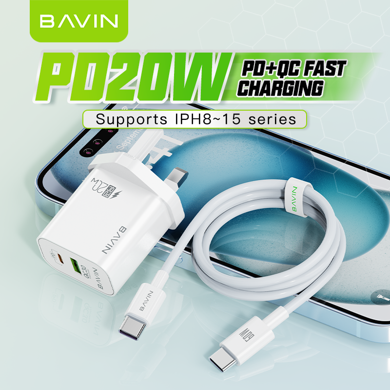 BAVIN PC939E 20W PD & QC3.0 Fast Charger – High-Speed Dual-Port Charging Adapter
