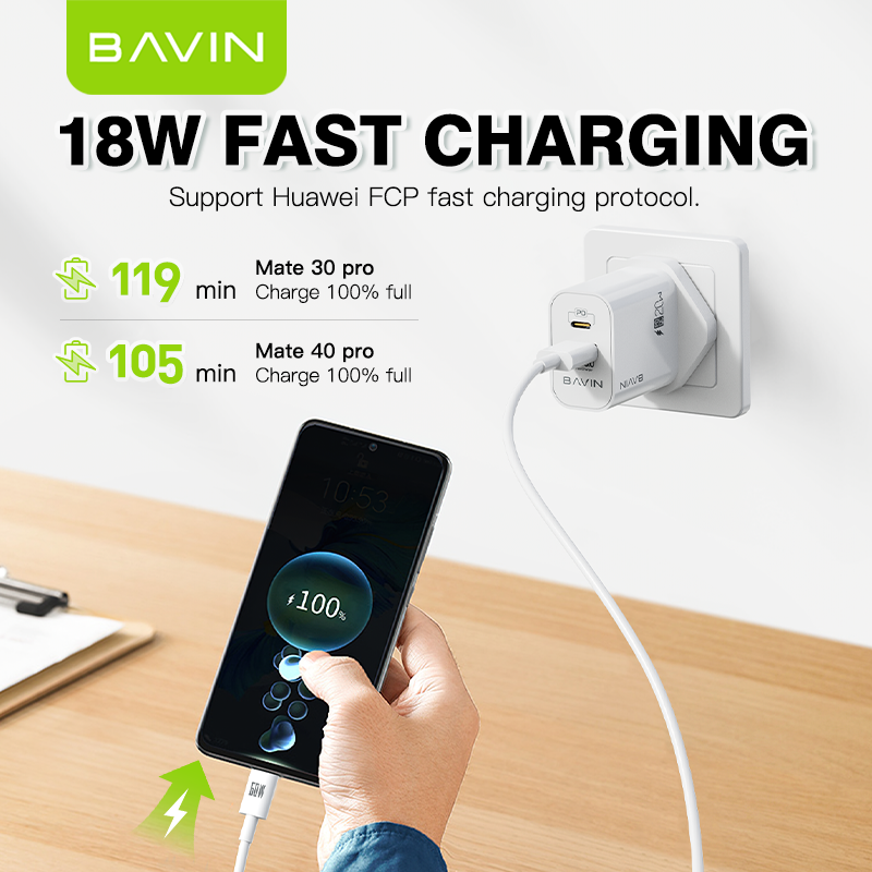 BAVIN PC939E 20W PD & QC3.0 Fast Charger – High-Speed Dual-Port Charging Adapter