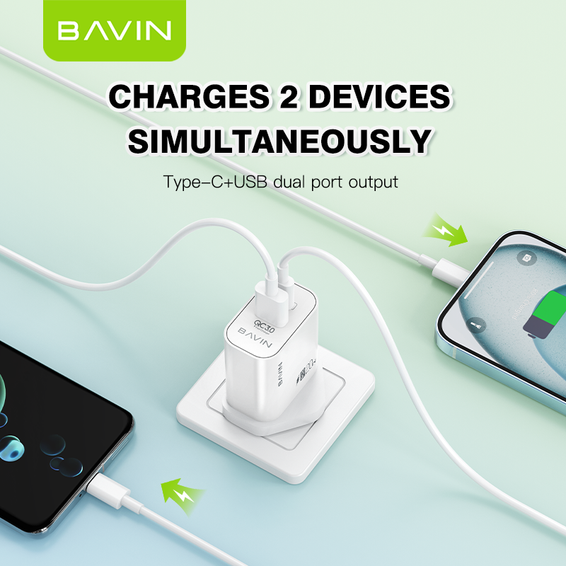 BAVIN PC939E 20W PD & QC3.0 Fast Charger – High-Speed Dual-Port Charging Adapter