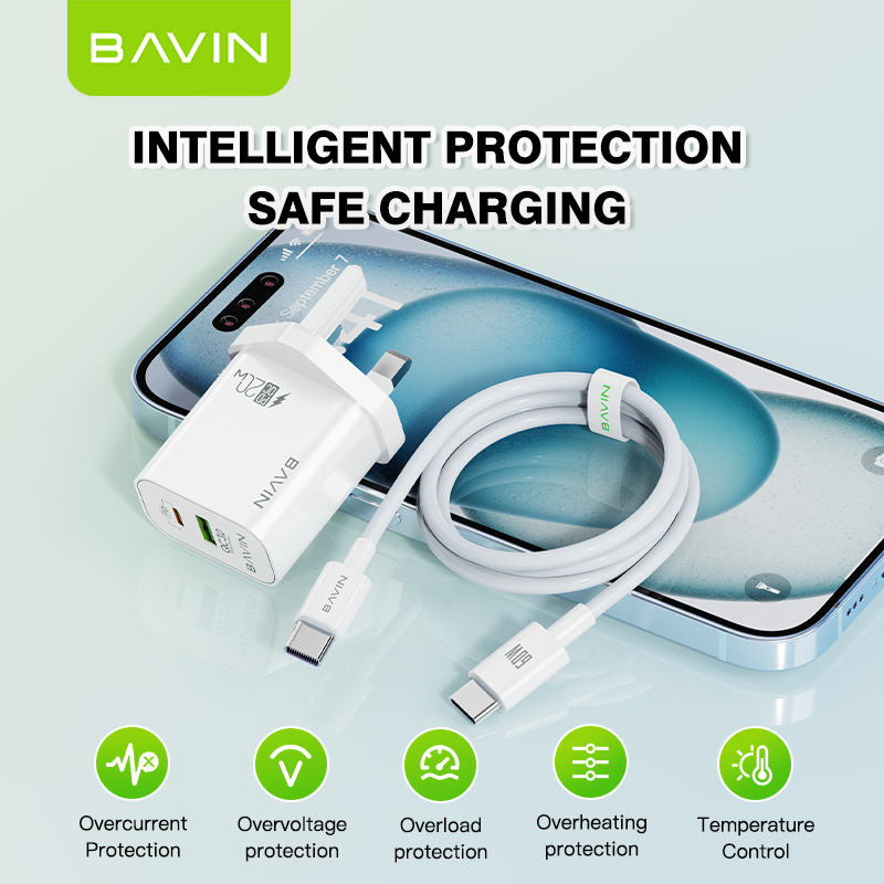 BAVIN PC939E 20W PD & QC3.0 Fast Charger – High-Speed Dual-Port Charging Adapter