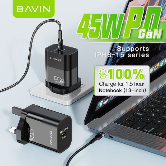 PC986E 45W PD Fast Charger – GaN UK Plug Adapter for High-Speed Charging