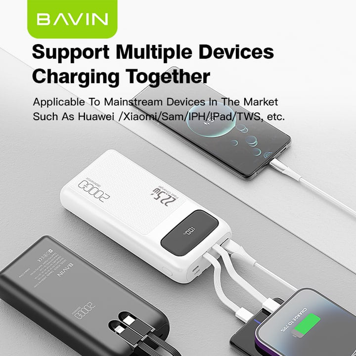 بنك طاقة BAVIN 20000 مللي أمبير/ساعة 20 واط PD للشحن السريع - سعة فائقة ومخرج مزدوج 🔋⚡