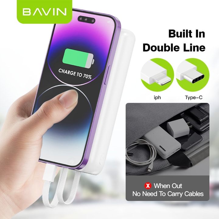 بنك طاقة BAVIN 20000 مللي أمبير/ساعة 20 واط PD للشحن السريع - سعة فائقة ومخرج مزدوج 🔋⚡